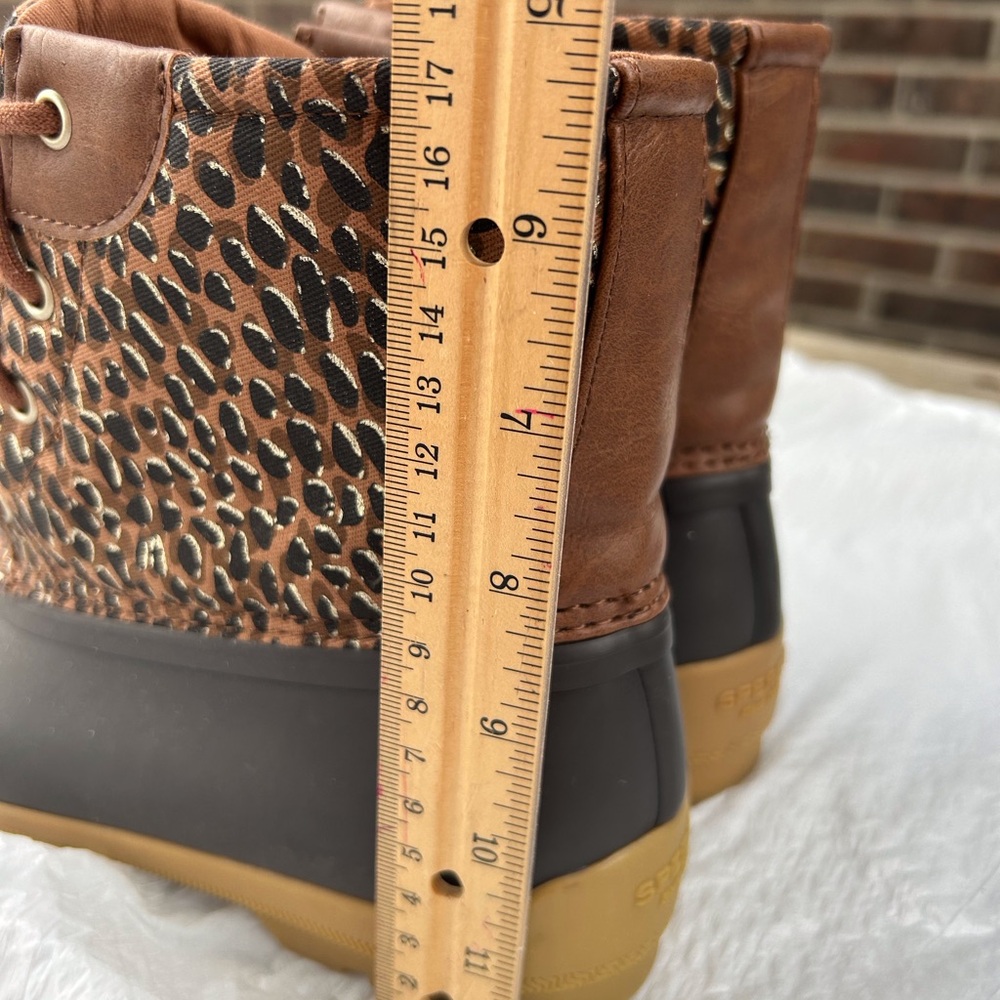 Sperry Duck Boots Women's 5 M Brown Leopard‎ print Waterproof lace up rain/snow - Picture 3 of 6